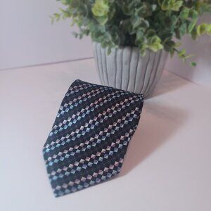 Croft & Barrow 100% Silk Geometric Tie – Blue, Navy, Gray & Black Checkered